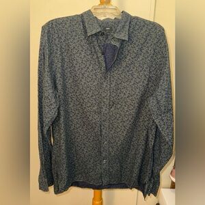 Vince Men's green Navy Floral Button Down Shirt L